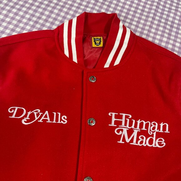 Human Made Heart Embroidered Leather Sleeves Baseball Jacket - Picture 2 of 9